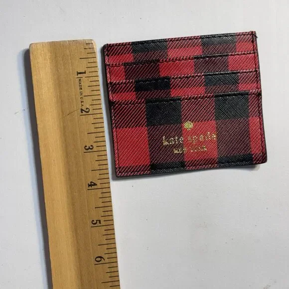 Kate Spade New York Staci Buffalo Plaid Small Slim Cardholder Black Glitter - Picture 5 of 7